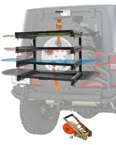 Spare Tire Ski Rack with Two Ratchet Straps, Fits All Full-Size Spare Tire, Accommodates 8...