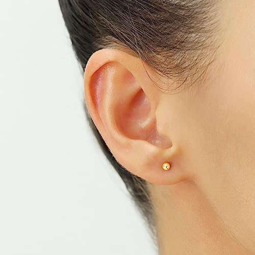 14k Yellow Gold Polished Ball Stud Earrings with Butterfly Pushback3