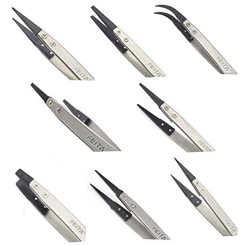Feita FBA_FEITA Precision Tweezer Set - Feita Antistatic Replaceable Fiber Tip Stainless Steel Esd Tweezers For Electronics, Jewelry-Making, Laboratory thumb #2