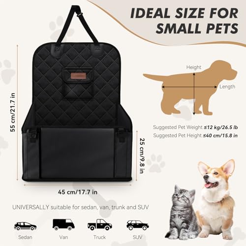 Looxmeer Hunde Autositz Extra Stabiler mit 3 Aufbewahrungstasche, Auto Hundesitz mit Verstärkte Wände und 4 Gurte für Kleine Mittlere Hunde, Wasserdicht Hundeautositz für Rück- und Vordersitz, Schwarz