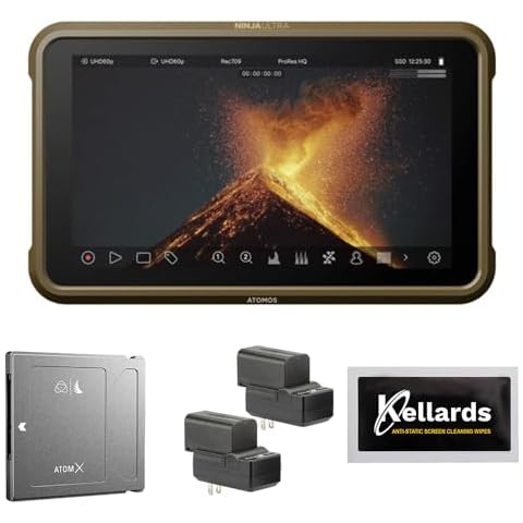 Atomos Ninja Ultra 5.2" 4K HDMI Recording Monitor Bundle with Angelbird AtomX SSDmini (1TB), Genaray 2X NP-F770 4400mAh Batteries & 2X Compact Chargers Kit and Anti-Static Screen Cleaning Wipes Cover