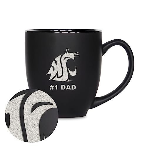 Rico Industries NCAA Washington State Cougars - WSU #1 Dad 15oz Laser Engraved Matte Black Ceramic Bistro Mug - for Hot or Cold Drinks