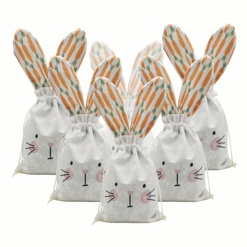 Burlap Easter Bags - Reusable Drawstring Pouches, Bunny Ears with Candy Storage, Packaging with Rustic Design, Party Favor Acces