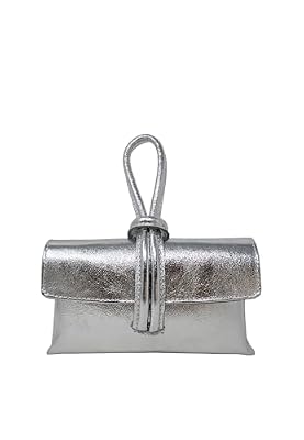 Chicca Borse Borsetta Pochette da Donna in Pelle Dollaro (Argento)