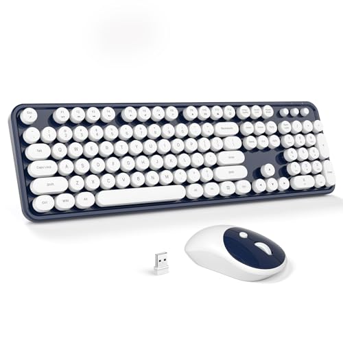 Image of GEEZER Wireless Keyboard and Mouse Combo - Deepblue-White Full-Sized Membrane Keyboard, 104 Keys, USB 2.4G Wireless, Compatible with Windows PC, Laptop, Desktop