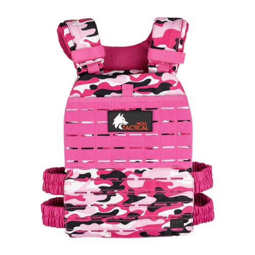 WOLF TACTICAL Adjustable Weighted Vest – WODs, Strength and Endurance Training, Fitness Workouts, Running (Pink Camo)
