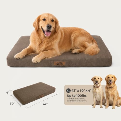 Image of Sytopia 42 Inch Indestructible Dog Bed for Extra Large Dogs, Waterproof Chew Proof Orthopedic Pet Mat for Crate with Machinne Wshable Cover, Great for Indoor Outdoor Use, Brown