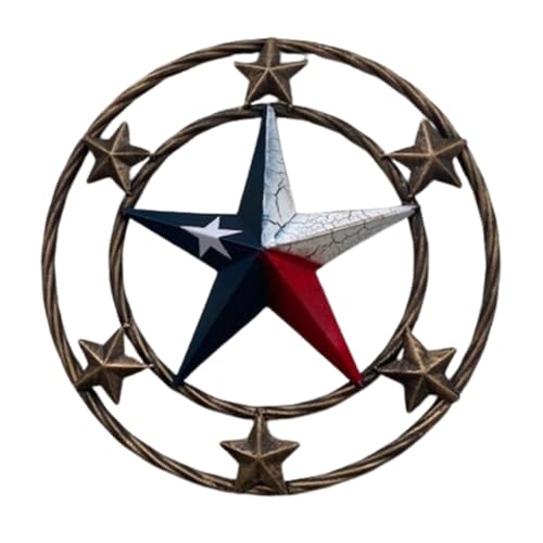 12 Multi Crackle Star BARN Star Metal Lone Star Wall Art RED White Blue Star with Bronze Ring Western Home Decor Ranch Farmhouse Garden Patio Living Room Garage Handmade Item EH12072