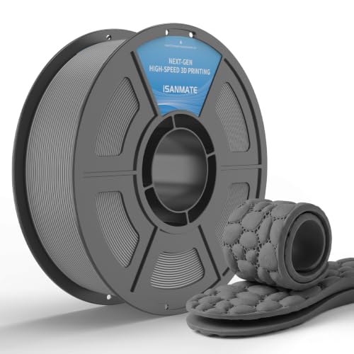 Image of iSANMATE TPU 85A Filament 1.75mm, Gray TPU Flexible Filament 85A, 1kg | iSANMATE Filament; Soft Flexible TPU HF; Compatable with Bambu Lab & most FDM 3D Printers; 1kg /2.2lbs; 50-80mm /s