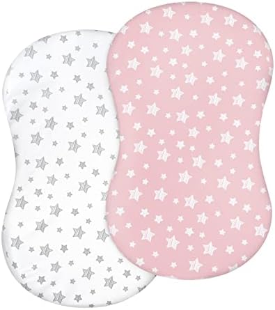 Bassinet Sheet 2 Pack, 33" X 17" Flexible for Different Cradle and Bassinet Mattress, Soft Breathable Universal Sheet for Rectangle, Oval, Hourglass Bassinet Mattress, White&Pink