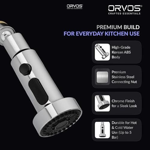 Image of Orvos Kitchen Faucet Extender - Swift, 360 degree swivel, High Grade ABS Material Body, with Premium Stainless Steel Connecting Nut, Three modes with full rotations, for high end luxury kitchens