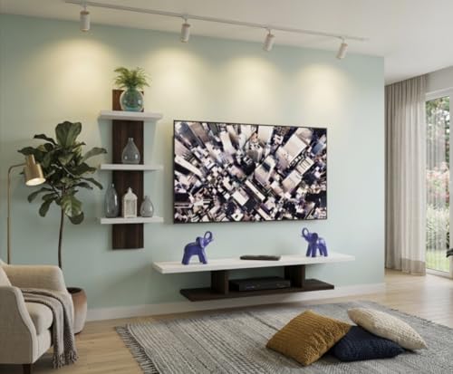 Image of Big top Expandable Wall Mounted Shelf TV Entertainment Unit for Living Room, Bedroom (Wenge White)