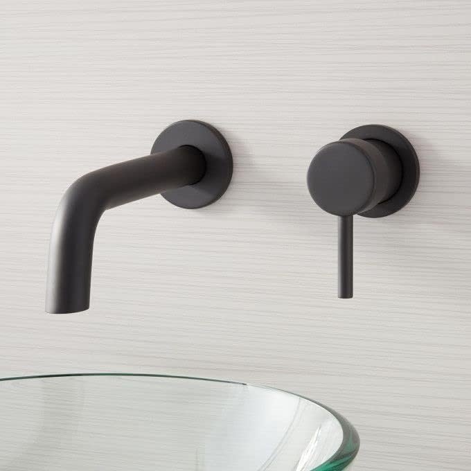 Miniatura 2 de Signature Hardware SH457582 Rotunda - Grifo de baño para montaje en pared, diseño moderno negro mate, mango único, fácil instalación, accesorio