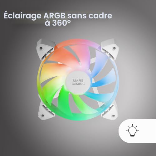 Mars Gaming MF-3A, ventilateurs 120mm FDB ARGB Rainbow 360°, lot de 3, ultra silencieux, 3 en 1, double connecteur