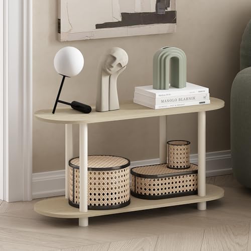 Image of Furinno Turn-N-Tube No Tools Modern Oval Side Table, Bauhaus Oak /Beige