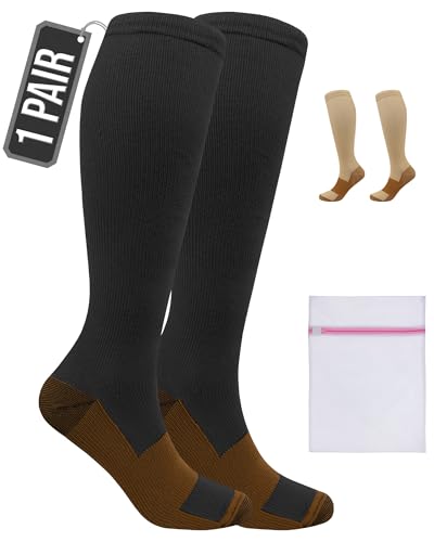 360 RELIEF 1 Pair Copper Compression Socks Women & Men 15-20 mmHg Varicose Veins, Travel, Running, Pregnancy Socks, L/XL, Black + Laundry Bag 360 RELIEF 1 Pair Copper Compression Socks Women & Men 15-20 mmHg Varicose Veins, Travel, Running, Pregnancy Socks, L/XL, Black + Laundry Bag