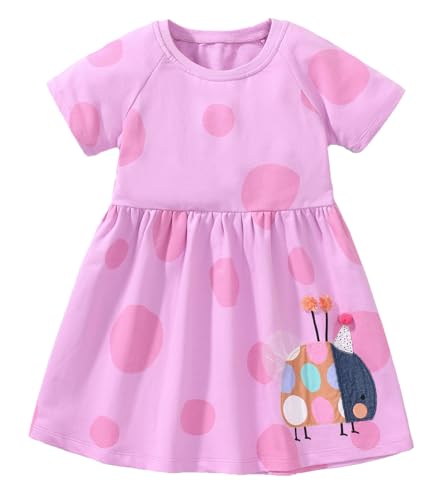 HOMAGIC2WE Girls Casual Dresses Summer Short Sleeve Crewneck Cotton Playwear Dress
