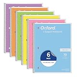 Oxford Spiral Notebooks, 6 Pack, 1 Subject, Wide Ruled Notebooks for School, 8 x 10.5 Inches, 70 Sheets, Assorted Pastel Colors, Back to School Supplies (63757)