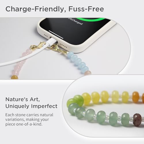 Image of POSADINA Natural Stone Phone Charm, Beaded Healing Phone Wrist Strap, Handmade Cellphone Chain Lanyard with Tether Tab