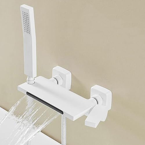 Robinet de bain cascade blanc avec douchette et mitigeur en laiton - 3