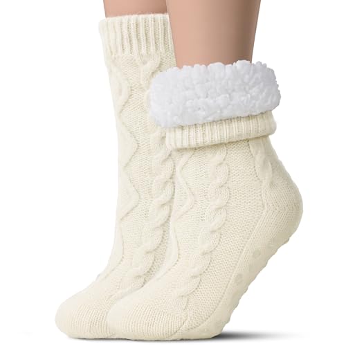 Image of Slipper Socks for Women with Grippers Non Slip, Sherpa Lined Slipper Socks