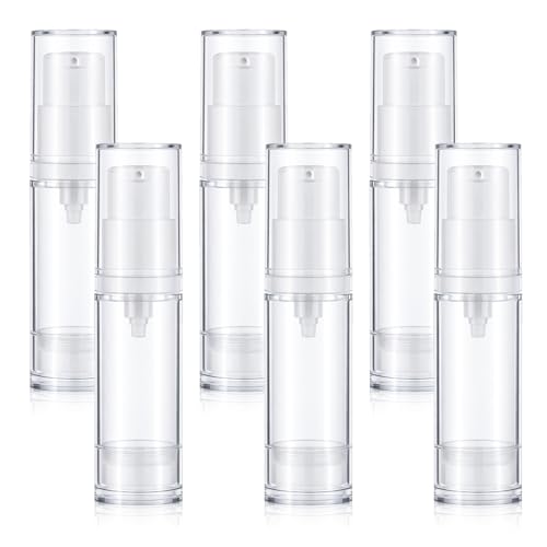 6 Pcs Travel Pump Bottles 5ml Airless Pump Bottle Clear Makeup Dispenser Pumps Dispenser for Toiletries Shampoo Serum