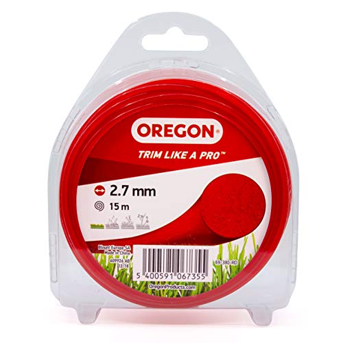 Oregon Red Round Hilo Redondo para Desbrozadora 2.7mm, Césped, Maleza y Ramas, Hilo de Nylon de Gran Resistencia para Jardinería Compatible con la Mayoría de Modelos Estándar, 2.7mm x 15m (69-380-RD)