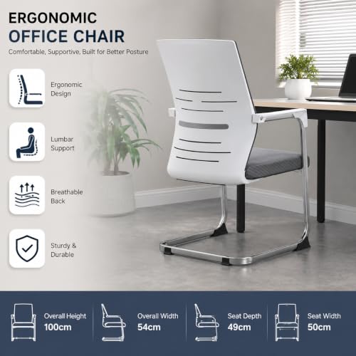 Image of LADDOO Mesh Visitor Chair Set of 2 | Ergonomic Office Guest Chair with Lumbar Support, Breathable Backrest, Cushioned Seat | Heavy-Duty Base | Reception /Waiting Room (Grey) (Installation Needed)