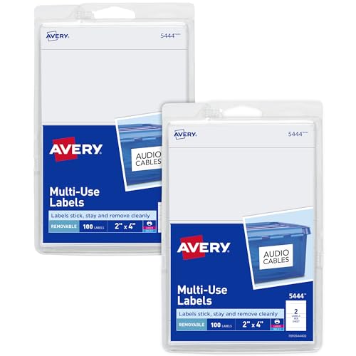 Avery Printable All-Purpose Removable Labels, 2" x 4", White Labels, Write or Print, Great for Organization Projects, 2 Packs, 2
