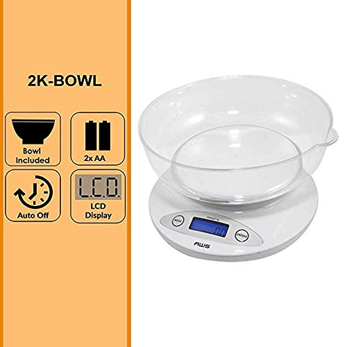 Báscula digital de precisión para alimentos de cocina con cuenco extraíble, 2K-Bowl-WT, 70.55 oz x 0.1 G, (blanco) 4