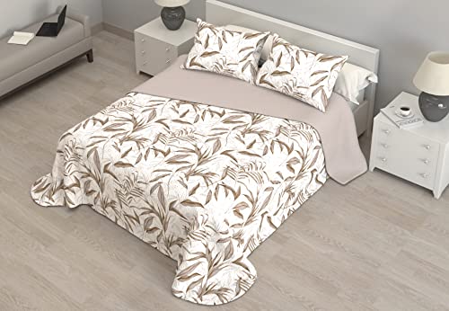 RESTAR Colcha Bouti Estampada Lisa | Cama 90/180x260cm, Guatemala-Cafe |100% Poliéster | Incluido 1 Funda Cojín 50x70cm | Fabricado en España