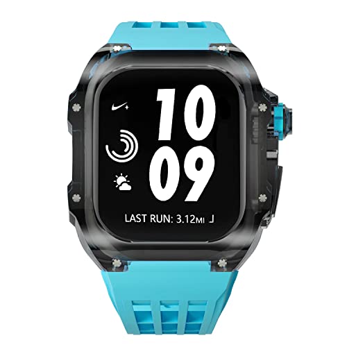 Boîtier Apple Watch 45 mm transparent kit de modification avec bracelet caoutchouc iWatch