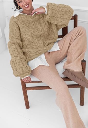 Image of PRETTYGARDEN Womens Sweaters Spring 2026 Cable Knit Long Sleeve Crewneck Oversized Sweater Chunky Pullover Loose Outfits