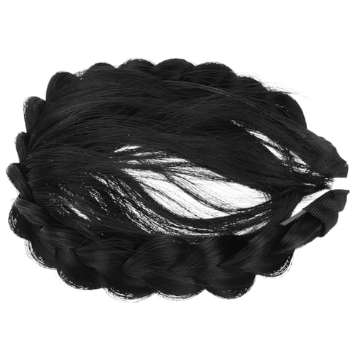 LIFKOME Postiche Frange Tressée Taille Unique Fibre Haute Température Noir Naturel Bandeau Frange pour Femmes Fête Cosplay Bal Masqué