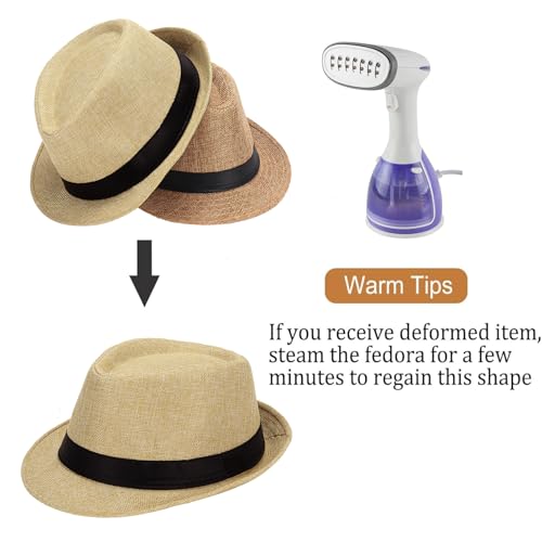 Image of Ultrafun 5 Pack Short Brim Fedora Classic Summer Beach Sun Hat Panama Cap for Men Women