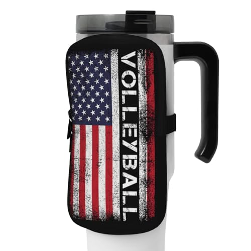SwpWab USA Flag Volleyball Compact Exercise Essentials Bag with Zipper