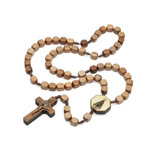 Terço Madeira Quadrada Imbuia Nossa Senhora Aparecida 10mm Cordão