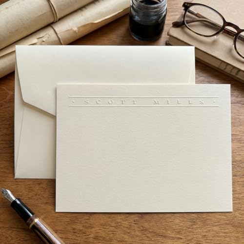 Premium Personalized Embossed Stationery Flat Cards &ndash; Triple-Thick 140 lb Cream/White Cardstock |...