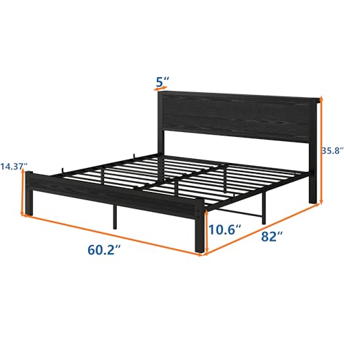 Diahomy King Size Bed Frame Metal Platform Bed Frame King Size with Wood Headboard/Mattress Base/Underbed Storage/No Box Spring Needed/Brown/208x150cm 2 Diahomy King Size Bed Frame Metal Platform Bed Frame King Size with Wood Headboard/Mattress Base/Underbed Storage/No Box Spring Needed/Brown/208x150cm - Image 2