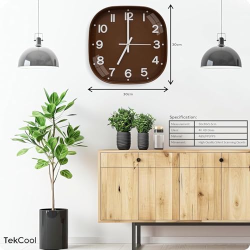 Image of TEKCOOL Plastic Analogue Wall Clock 12 inch Silent Quartz Decorative Wall Clock Non-Ticking Classic Clock Battery Operated Round Easy to Read for Room /Home /Kitchen /Bedroom /Office /School.Gold Brown-