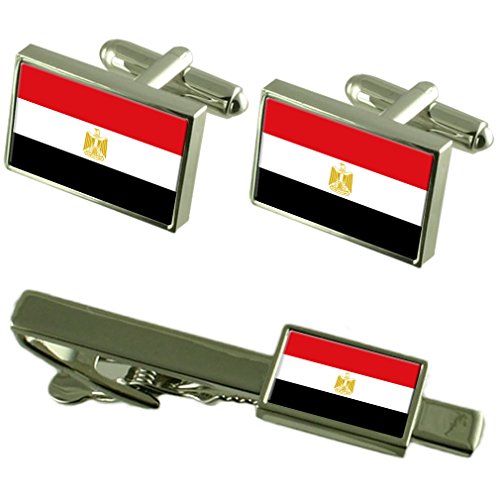 Gemelos Egipto corbata clip set con caja para trajes de caballero formal 1