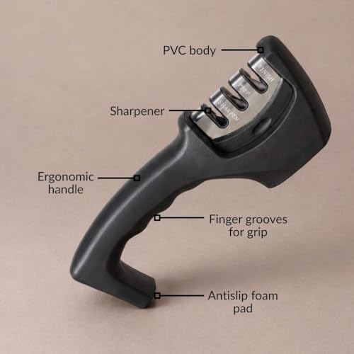 Image of Nestasia Knife Sharpener Tool for Kitchen, 3-Stage Stainless Steel Sharpener for Steel Knives with Ergonomic Handle & Non-Slip Base, Multi-Purpose Blade Sharpening Tool for Home Cooking