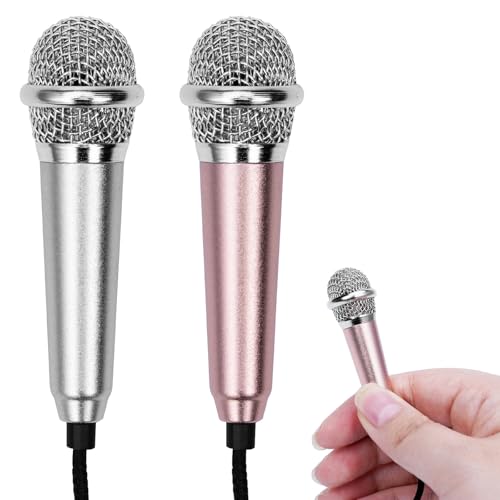 2 Stück Mini Karaoke Mikrofon, Kleines für Telefon Mit 3,5-mm-Universalkabel, Kabelgebundenes Aus Metall, Tragbares Gesangs-Kondensatormikrofon für Laptop Notebook