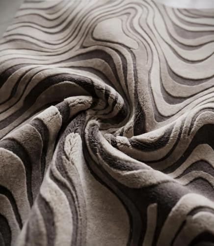 Image of Hand Tufted Premium Wool Abstract Topographic Wave Design Carpet, Modern Geometric Pattern Carpet for Living Room, Bedroom, Office & Home Decor Size 12x18 Feet