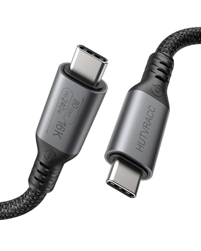 HUTVRACC Thunderbolt 5 Cable, 80Gbps USB C to USB C Cable, Up to 120Gbps Boost Bandwidth for 16K/Dual 8K,240W Fast Charging,Compatible with Thunderbolt 4/3/USB4/SSD/Dock/eGPU (4FT)