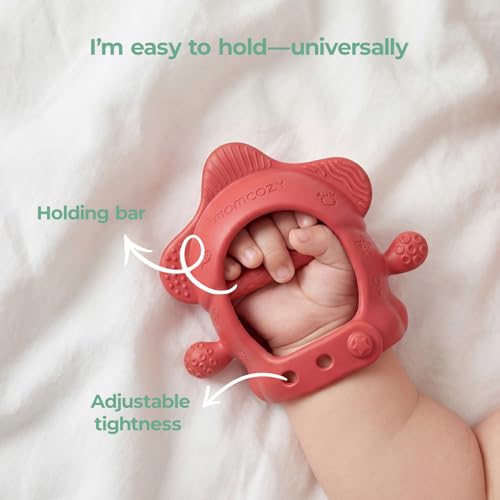 Image of Momcozy Teething Toys, Food Grade Silicone Baby Teether，Teething Mitten for Babies 0-6 Months，Teethers for Babies 6-12 Months，Anti Drop Wrist Teether with Multiple Chew Points，Baby Shower Gifts, Red