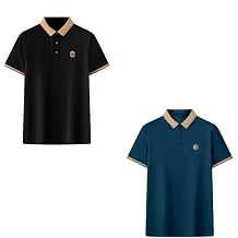 2PCS Mens Ice Silk Breathable Embroidered Polo, Flex Polo Shirt, Mens Stretch Polo Shirts Short Sleeve