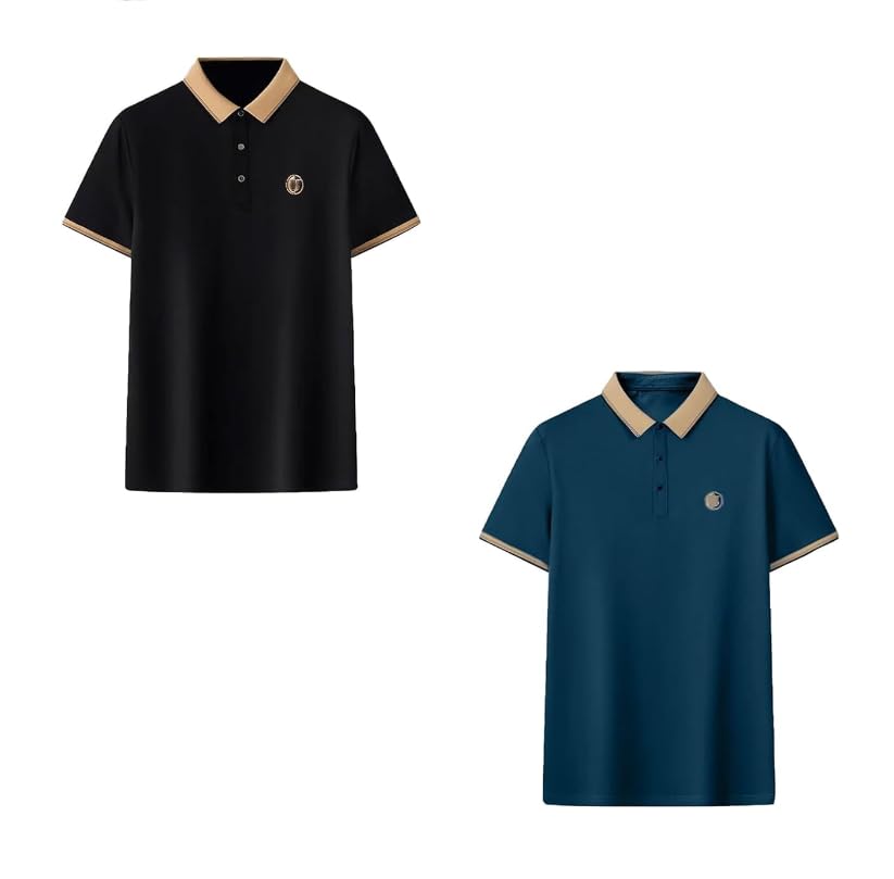 2PCS Men's Ice Silk Breathable Embroidered Polo, Gentclassic - Men's Breathable Ice-Silk Stretch Shirt (4XL,05)