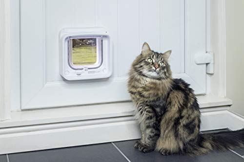Sure Petcare SureFlap Mikrochip-Katzenklappe Connect, kompatibel mit Smartphone-App, Einbau in Türen, Glasscheiben, Wände, Hub und 4 x AA-Batterien erforderlich (nicht im Lieferumfang enthalten), weiß