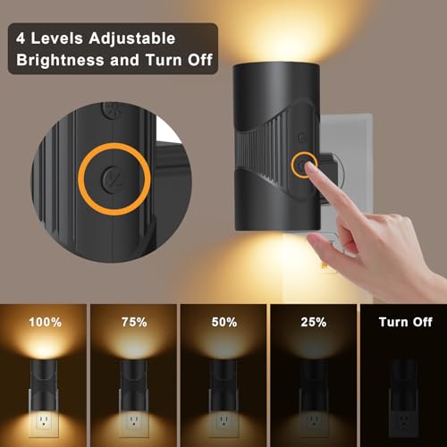 Image of easuntec Night Lights Plug into Wall, Plug in Night Light, Night Light, Dusk to Dawn Light Sensor, 3 Light Modes, Dimmable Night Lights for Bedroom Bathroom Hallway Kitchen Stairs (Black, 2 Pack)